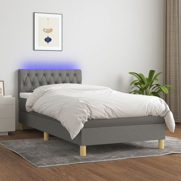 vidaXL Sommier &agrave; lattes de lit avec matelas et LED Gris fonc&eacute; 90x190cm