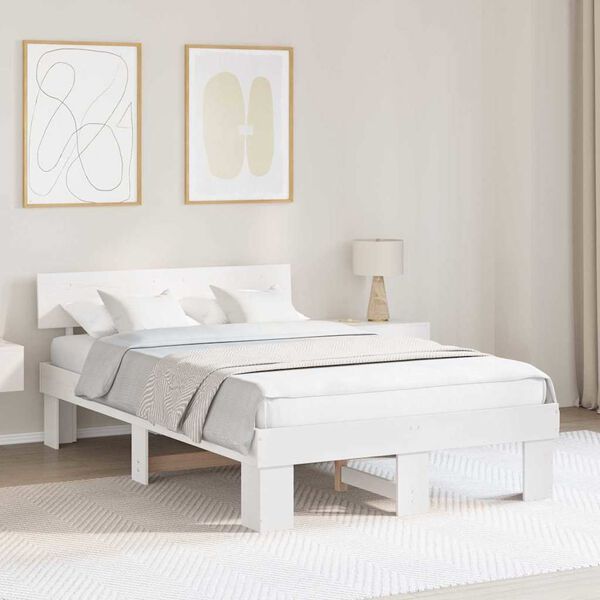 vidaXL Cadre de lit avec t&ecirc;te de lit Blanc 140 x 190 cm Pin massif