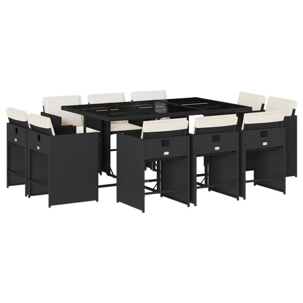 vidaXL Ensemble &agrave; manger de jardin 11 pcs coussins noir r&eacute;sine tress&eacute;e