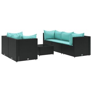 vidaXL Salon de jardin 6 pcs avec coussins Noir R&eacute;sine tress&eacute;e