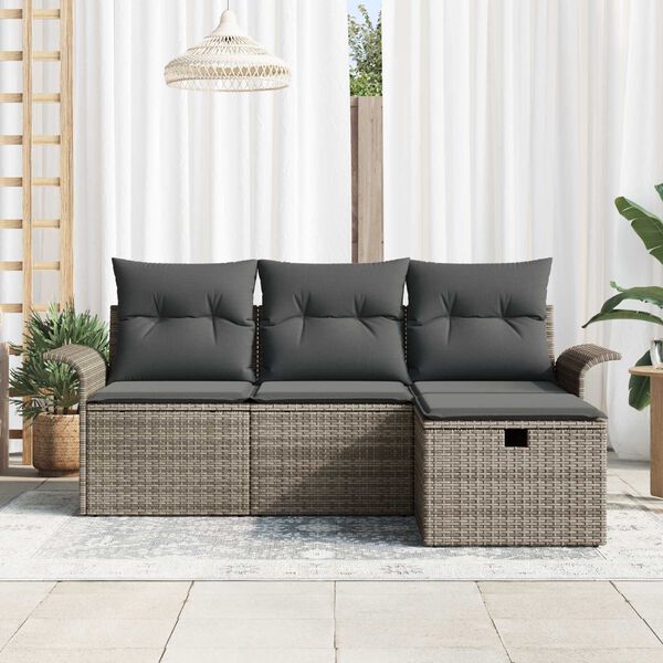 vidaXL Ensemble de canap&eacute; de jardin avec coussin 4 pcs Gris polyrotin