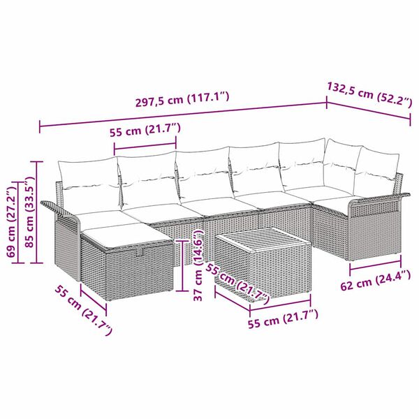 vidaXL Ensemble de canap&eacute; de jardin 8 pcs Beige polyrotin