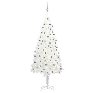 vidaXL Arbre de No&euml;l artificiel pr&eacute;-&eacute;clair&eacute; et boules blanc 210 cm
