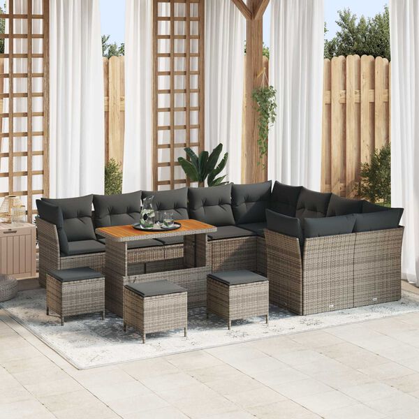 vidaXL Ensemble de canap&eacute; de jardin avec coussin 13 pcs Gris