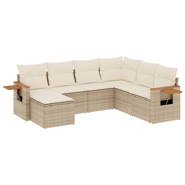 vidaXL Salon de jardin avec coussins 7 pcs beige r&eacute;sine tress&eacute;e