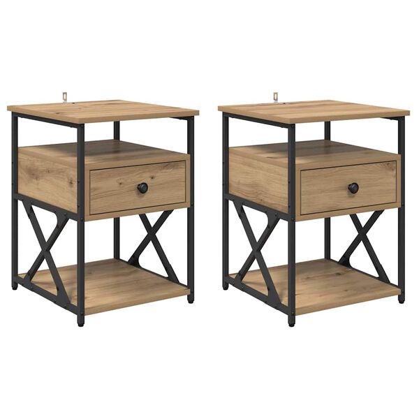 vidaXL Cabinet de chevet 2 pcs Ch&ecirc;ne artisanal 40 x 42 x 55 cm
