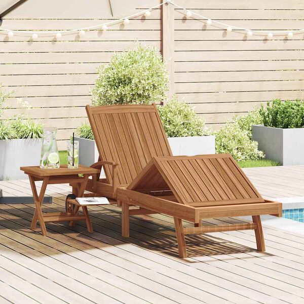 vidaXL Chaise longue avec coussin 2 pcs Marron Bois de teck massif