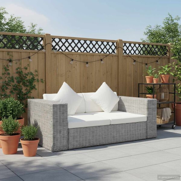 vidaXL Canapé à 2 places avec coussins Gris Rotin naturel