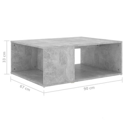 vidaXL Table basse gris béton 90x67x33 cm bois d'ingénierie