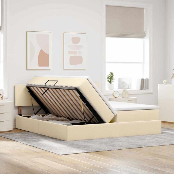 vidaXL Lit de Rangement Cr&egrave;me 200 x 200 cm Cuir synth&eacute;tique