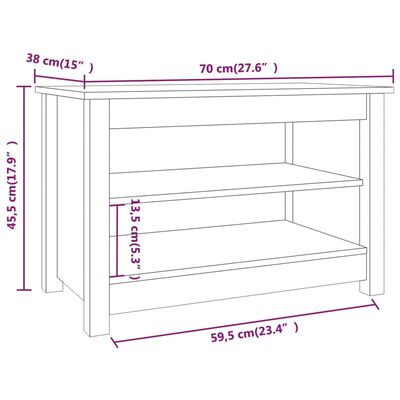 vidaXL Banc à chaussures Noir 70x38x45,5 cm Bois de pin massif