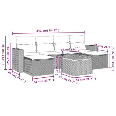 vidaXL Salon de jardin avec coussins 7 pcs gris résine tressée