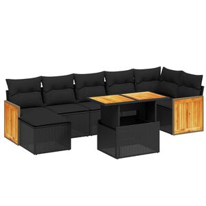 vidaXL Salon de jardin avec coussins 8 pcs noir résine tressée acacia