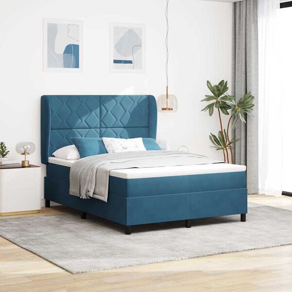 vidaXL Lit &agrave; ressorts avec matelas Bleu fonc&eacute; 200 x 160 cm Velours