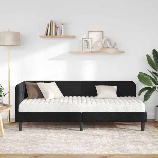 vidaXL Cadre de lit d'angle avec matelas Noir 80 x 200 cm Velours