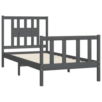 vidaXL Cadre de lit et tête de lit gris bois de pin massif 100x200 cm