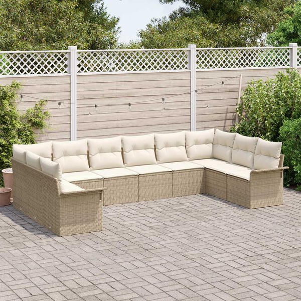 vidaXL Ensemble de canap&eacute; de jardin 10 pcs Beige polyrotin