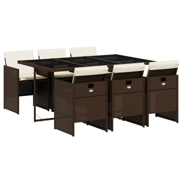 vidaXL Ensemble &agrave; manger de jardin et coussins 7 pcs marron rotin