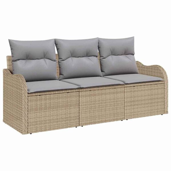 vidaXL Ensemble de canap&eacute; de jardin avec coussin 3 pcs Beige polyrotin