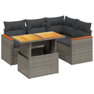 vidaXL Salon de jardin 5 pcs avec coussins gris r&eacute;sine tress&eacute;e