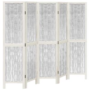 vidaXL Cloison de s&eacute;paration 5 panneaux blanc bois de paulownia massif