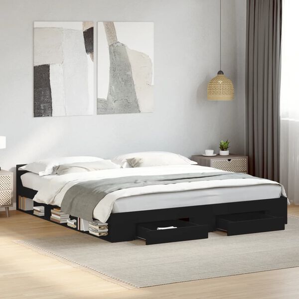 vidaXL Cadre de lit avec tiroirs sans matelas noir 200x200 cm