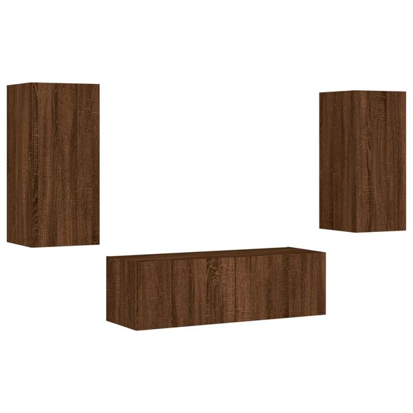 vidaXL Meuble TV muraux 3 pcs avec lumi&egrave;res LED ch&ecirc;ne marron