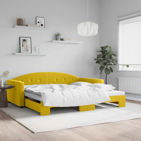 vidaXL Lit de jour avec lit gigogne jaune 100x200 cm velours