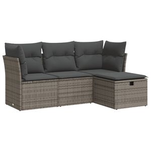 vidaXL Salon de jardin 4 pcs avec coussins gris r&eacute;sine tress&eacute;e
