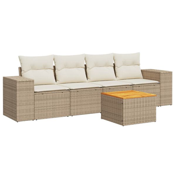 vidaXL Salon de jardin avec coussins 5 pcs beige r&eacute;sine tress&eacute;e