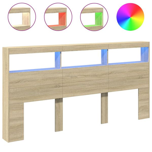 vidaXL Armoire t&ecirc;te de lit avec LED ch&ecirc;ne sonoma 200x17x102 cm