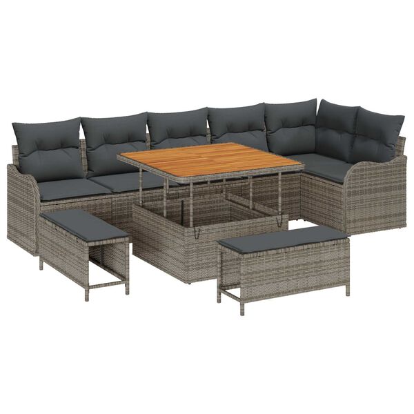 vidaXL Ensemble de canap&eacute; de jardin avec coussin 9 pcs Gris polyrotin