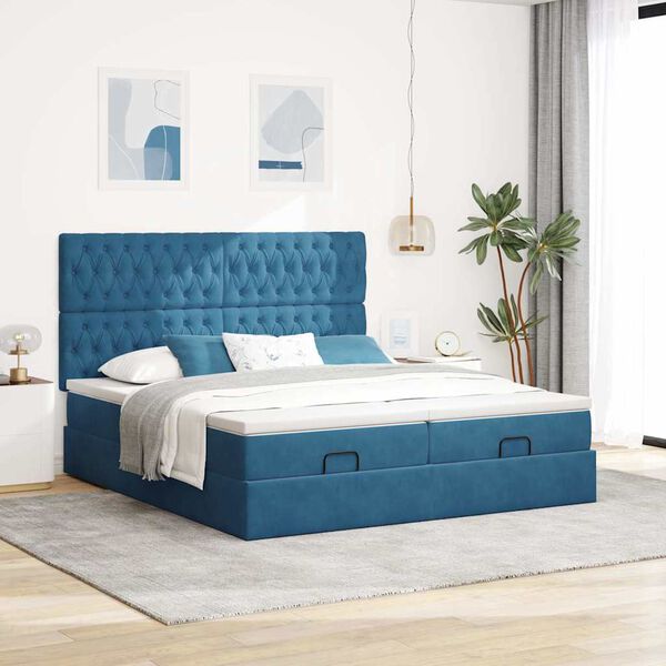 VidaXL Cadre de lit ottoman avec matelas bleu fonc&eacute; 180x200 cm velours