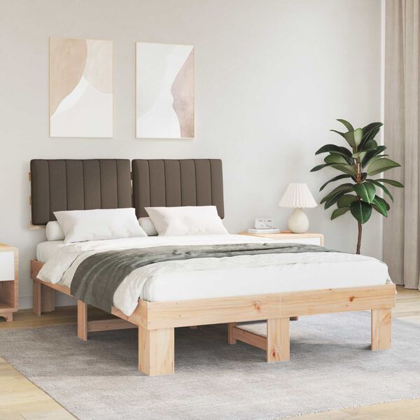 vidaXL Cadre de lit avec t&ecirc;te de lit rembourr&eacute;e Taupe 135 x 190 cm