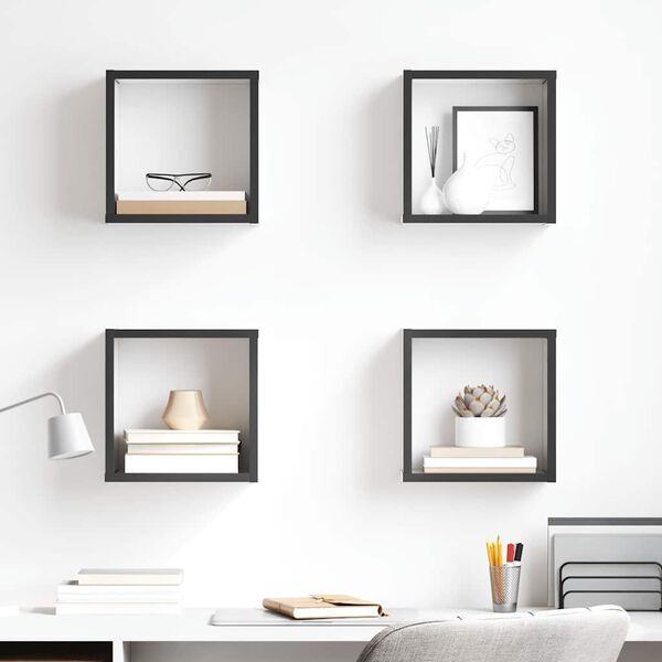 vidaXL &Eacute;tag&egrave;res cube murales 4 pcs gris brillant 26x15x26 cm