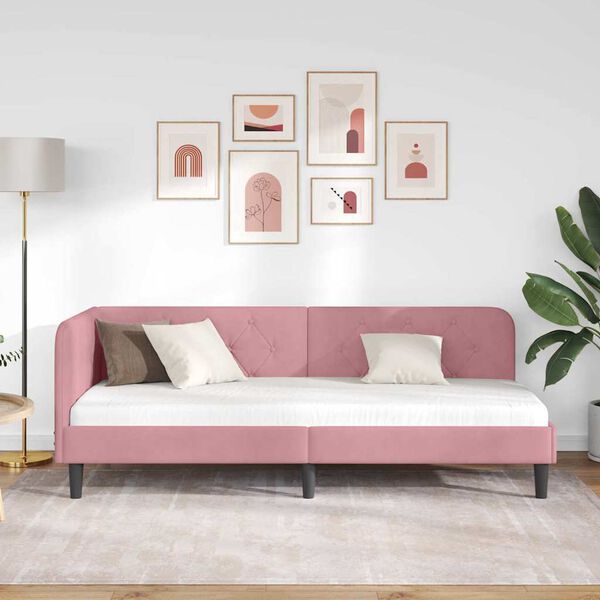 vidaXL Cadre de lit d'angle avec t&ecirc;te de lit Rose 80 x 200 cm Velours