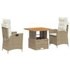 vidaXL Ensemble &agrave; manger de jardin et coussins 3 pcs Beige poly rotin
