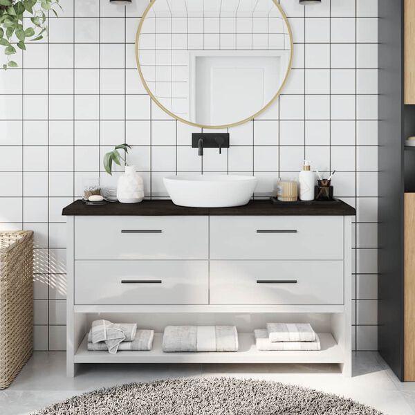 vidaXL Comptoir de salle de bain marron fonc&eacute; bois massif trait&eacute;