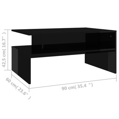 vidaXL Table basse Noir brillant 90x60x42,5 cm Aggloméré