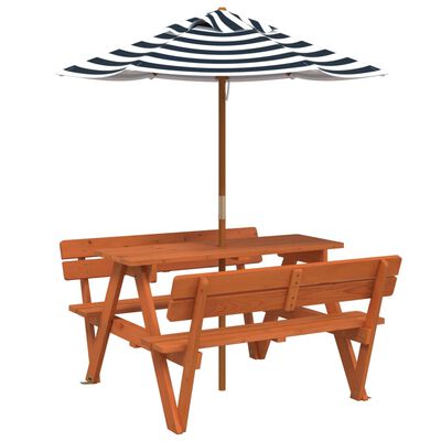 vidaXL Table de pique-nique pour 4 enfants avec parasol bois de sapin