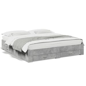 vidaXL Cadre de lit avec tiroirs sans matelas gris b&eacute;ton 200x200 cm