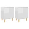 vidaXL Tables de chevet pieds en bois 2 pcs Blanc brillant 40x30x50 cm