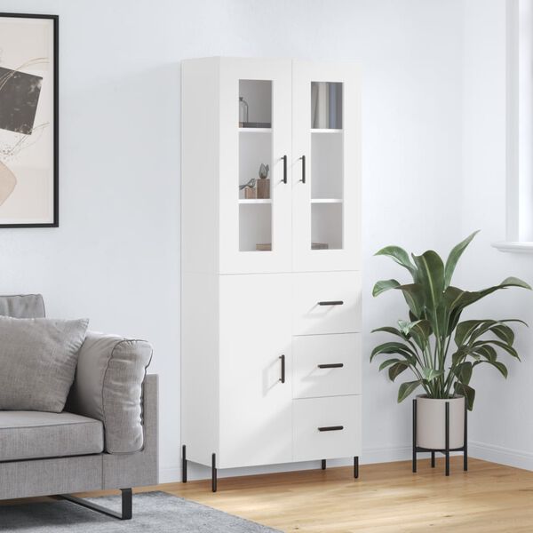vidaXL Buffet haut Blanc 69,5x34x180 cm Bois d'ing&eacute;nierie