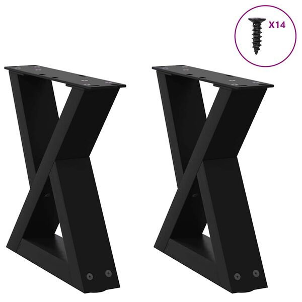 vidaXL Pieds de table basse 2 pi&egrave;ces Noir 40 x (30-31,3) cm Acier