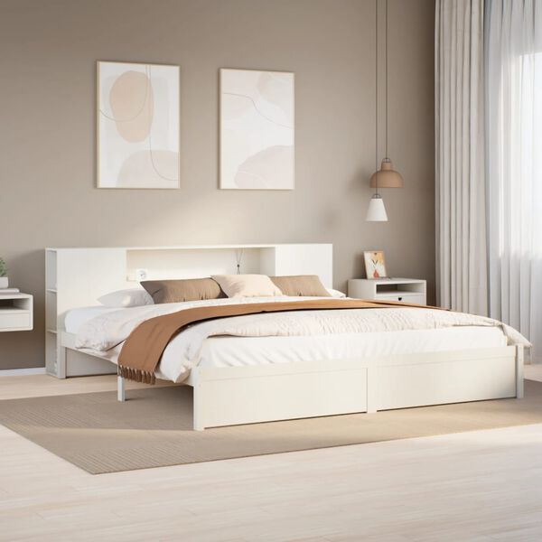 vidaXL Lit biblioth&egrave;que sans matelas blanc 200x200 cm bois pin massif