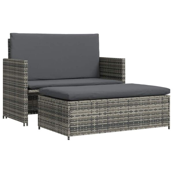 vidaXL Salon de jardin 2 pcs avec coussins Résine tressée Gris