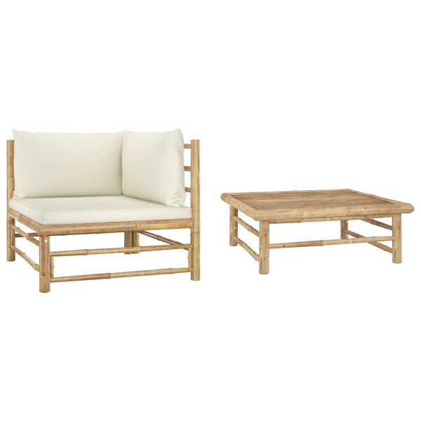 vidaXL Salon de jardin 2 pcs avec coussins blanc crème Bambou