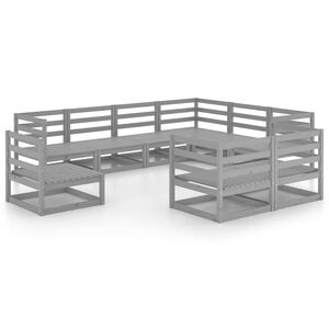 vidaXL Salon de jardin 9 pcs gris bois de pin massif