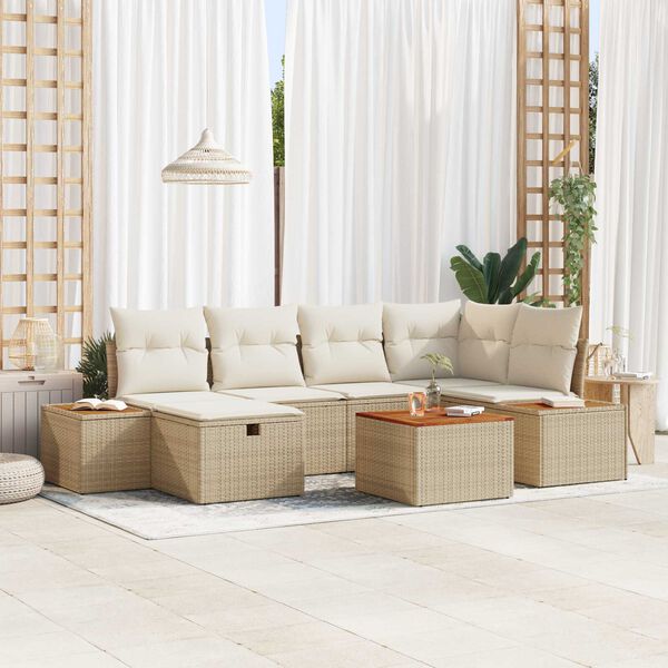 vidaXL Ensemble de canap&eacute; de jardin avec coussin 7 pcs Beige polyrotin