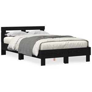 vidaXL Cadre de lit avec LED Ch&ecirc;ne noir 135 x 190 cm Bois d'ing&eacute;nierie